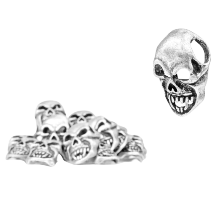 Max Knives MKSKULL1 — Pack of 20 drilled metal skull beads, 18 x 28 mm — view 2