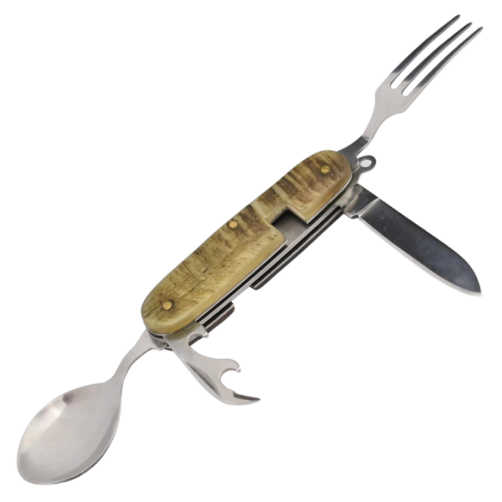 Max Knives P04BE — Detachable picnic cutlery set with ram horn handles