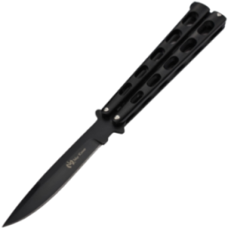 Max Knives P32BK — Couteau papillon 440C noir, manches ajourés