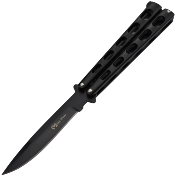 Max Knives P32BK — Black 440C butterfly knife, cut-out handles
