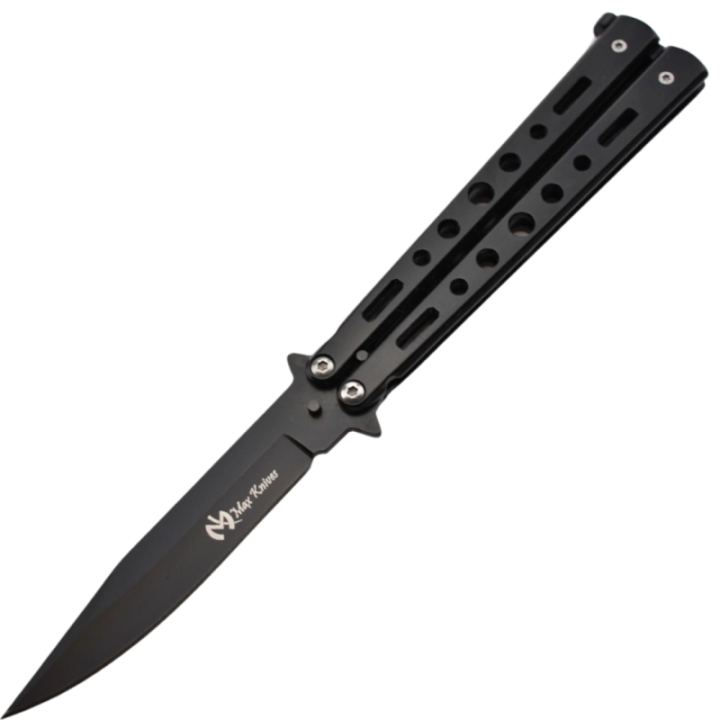 Max Knives P34B — Butterfly Knife, Black Drop-Point Blade, Skeletonised Handles