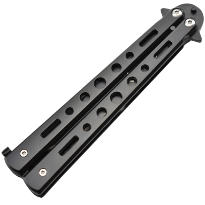 Max Knives P34B — Couteau papillon lame drop point acier noir, manches ajourés — vue 2