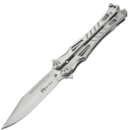 Max Knives P35S — Butterfly Knife, Silver Steel, Sculpted Skeletonised Handles