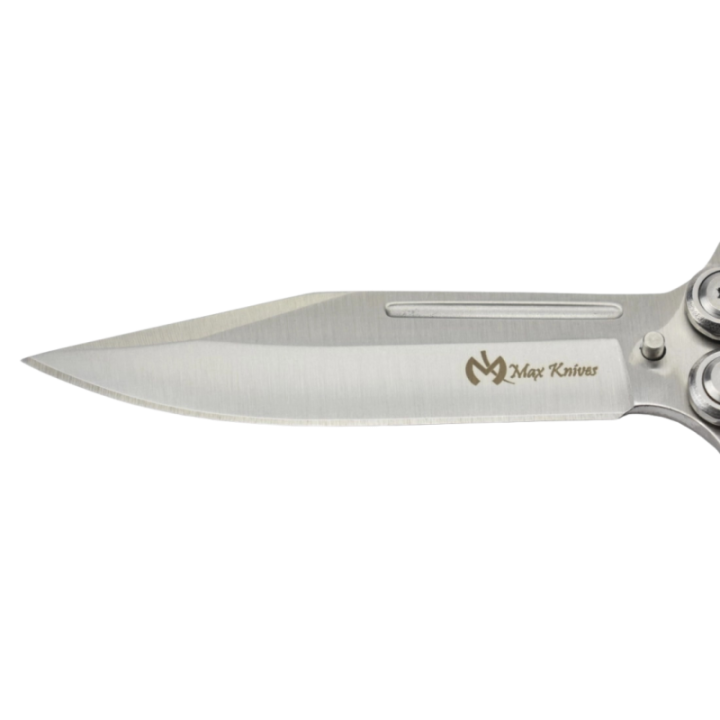 Max Knives P35S — Couteau papillon acier finition silver, manches sculptés ajourés — vue 2