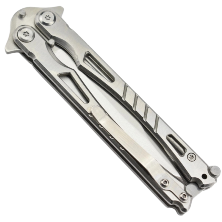 Max Knives P35S — Couteau papillon acier finition silver, manches sculptés ajourés — vue 3