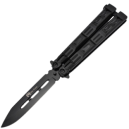 Max Knives P41B — Couteau papillon lame acier inoxydable noir, manches ABS