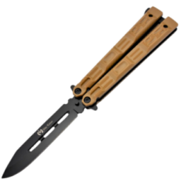 Max Knives P41M — Couteau papillon, manches ABS marron, lame 80 mm
