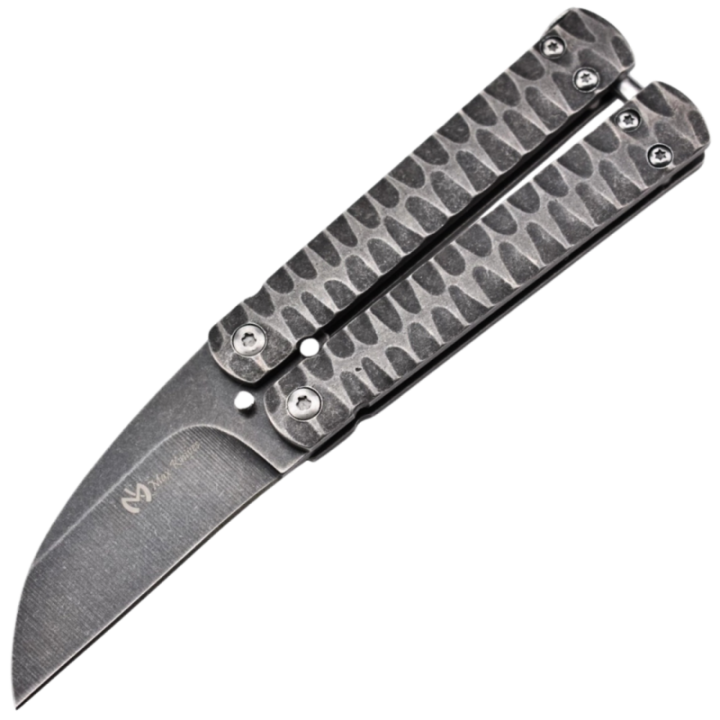 Max Knives P42 — Couteau papillon sheepfoot stonewash, étui nylon