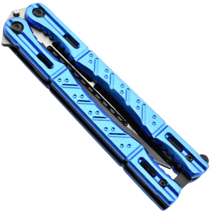 Max Knives P45 — 3Cr13 Butterfly Knife, Spear Point, Blue Anodized Aluminium Handles — view 2