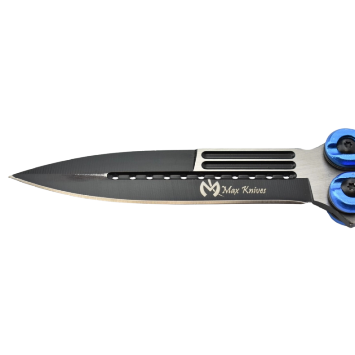 Max Knives P45 — 3Cr13 Butterfly Knife, Spear Point, Blue Anodized Aluminium Handles — view 3