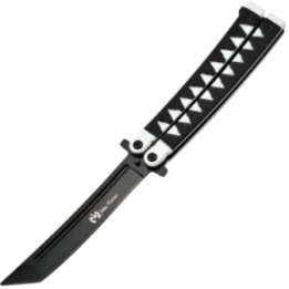 Max Knives P46B — Couteau papillon lame tanto 3Cr13, manche tressage japonais noir et blanc