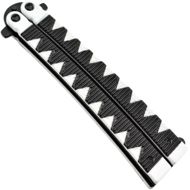 Max Knives P46B — Couteau papillon lame tanto 3Cr13, manche tressage japonais noir et blanc — vue 2