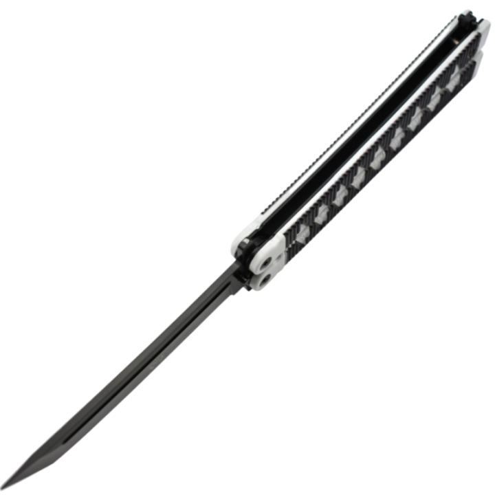 Max Knives P46B — Couteau papillon lame tanto 3Cr13, manche tressage japonais noir et blanc — vue 4