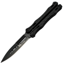 Max Knives P48 — Couteau papillon acier 3Cr13 spear point, finition noire, manche aluminium