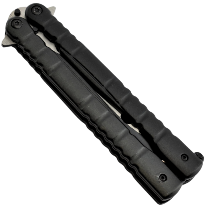 Max Knives P49 — 3Cr13 Butterfly Knife, Two-Tone Drop Point, Ribbed Aluminium Handles — view 2