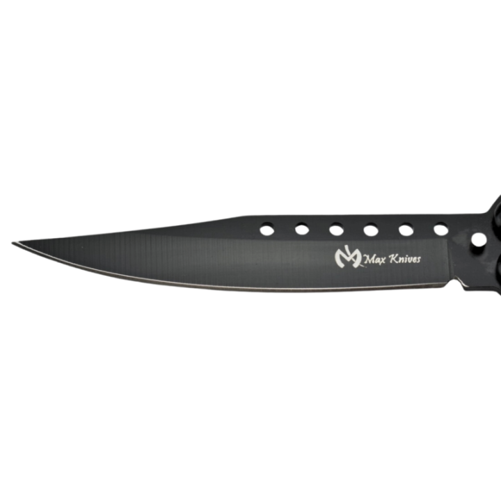 Max Knives P50B — Couteau papillon 3Cr13 spear point, manches acier noire à motif losanges — vue 3
