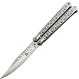 Max Knives P50S — Silver spear point butterfly knife, 98 mm blade