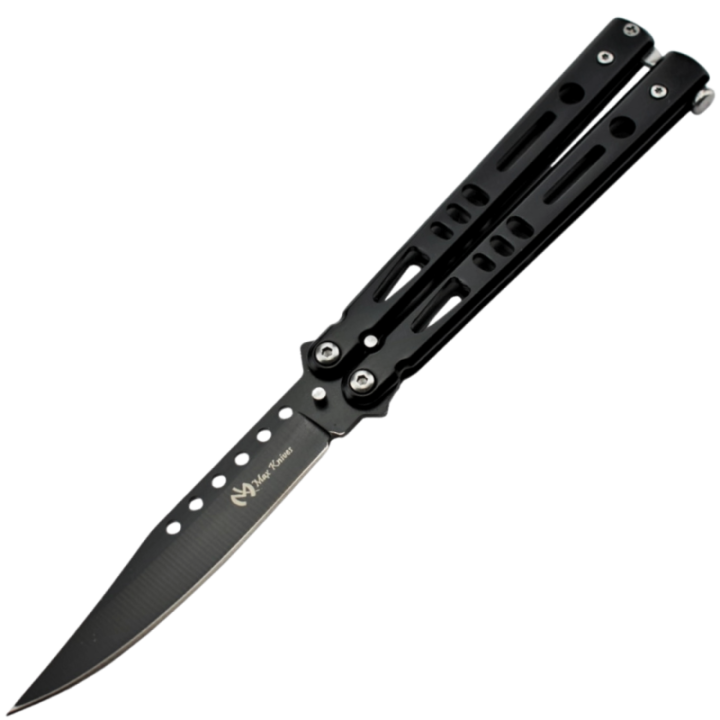 Max Knives P52B — Couteau papillon noir intégral, lame 98 mm 3Cr13