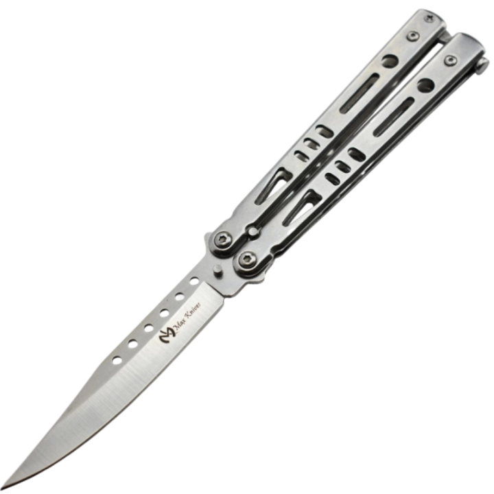 Max Knives P52S — 3Cr13 Butterfly Knife, Spear Point, Silver Steel Handles