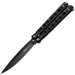 Max Knives P53B — Black spear point butterfly knife, 98 mm blade
