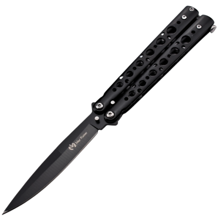 Max Knives P53B — Black spear point butterfly knife, 98 mm blade