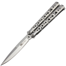 Max Knives P53S — Couteau papillon acier 3Cr13 spear point, manches acier finition silver