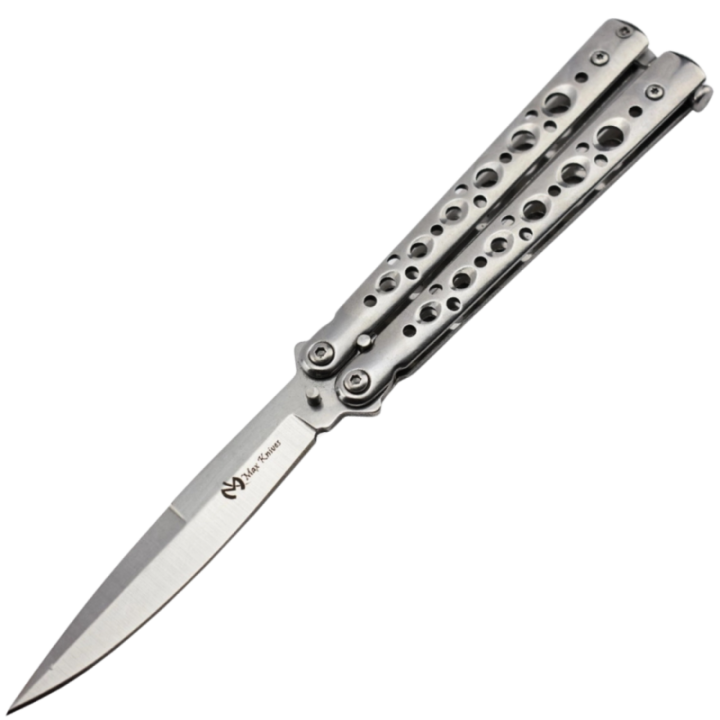 Max Knives P53S — 3Cr13 Butterfly Knife, Spear Point, Steel Handles, Silver Finish