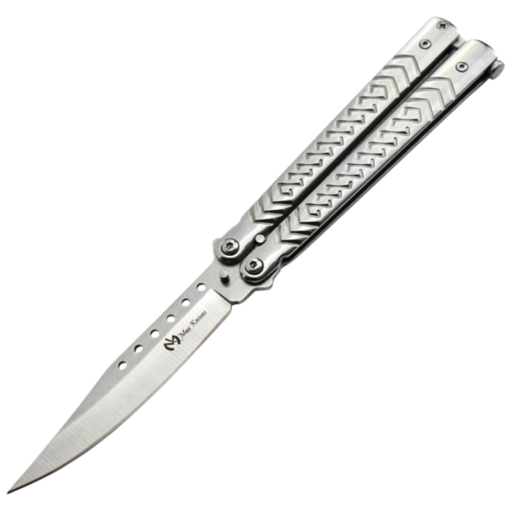 Max Knives P54S — 3Cr13 Butterfly Knife, Spear Point, Chevron Steel Handles