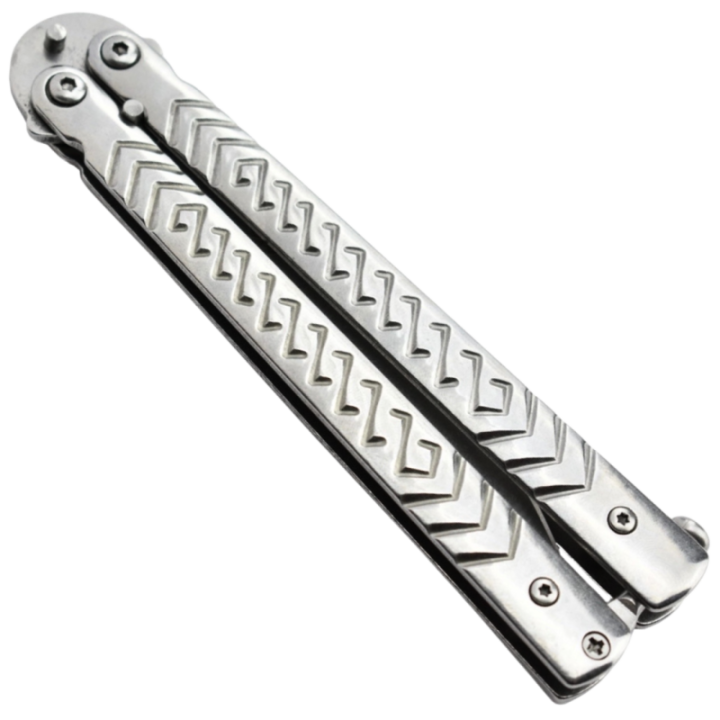 Max Knives P54S — 3Cr13 Butterfly Knife, Spear Point, Chevron Steel Handles — view 2