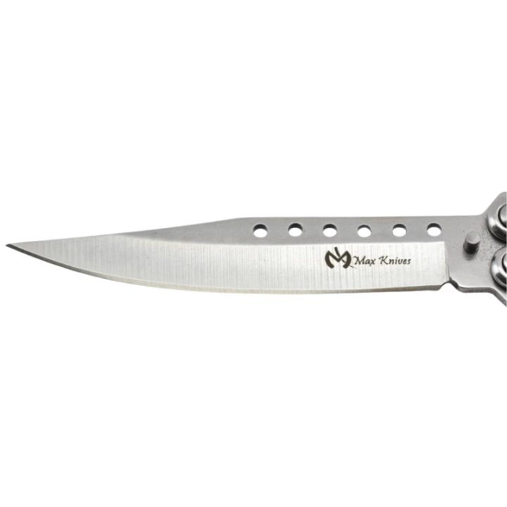 Max Knives P54S — Couteau papillon 3Cr13 spear point, manches acier silver à chevrons — vue 3