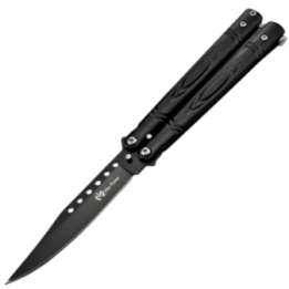 Max Knives P55B — 3Cr13 Butterfly Knife, Spear Point, Oval Motif Steel Handles
