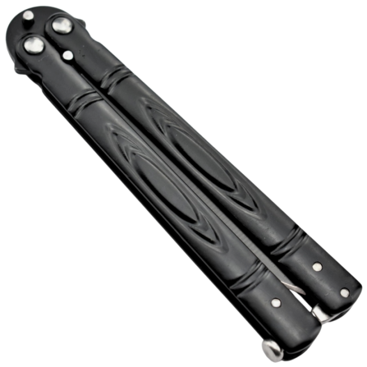 Max Knives P55B — 3Cr13 Butterfly Knife, Spear Point, Oval Motif Steel Handles — view 2