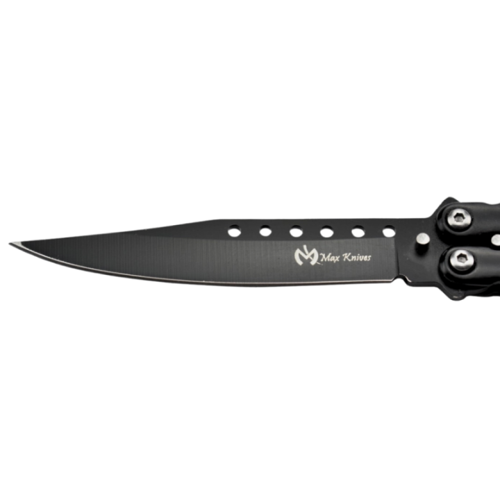 Max Knives P55B — Couteau papillon 3Cr13 spear point, manches acier noire à motif ovale — vue 3