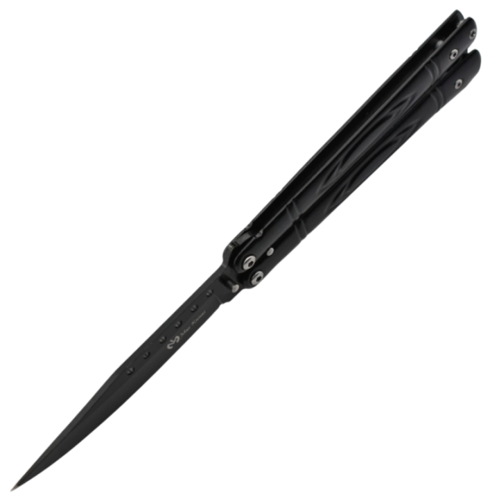 Max Knives P55B — Couteau papillon 3Cr13 spear point, manches acier noire à motif ovale — vue 4