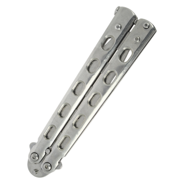 Max Knives P56E — Papillon d'entraînement trainer, manches acier ajourés — vue 2