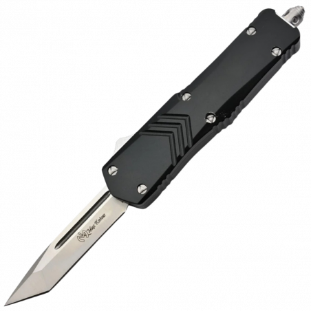 Couteau Automatique Double Action, Manche Aluminium Noir, Lame Tanto