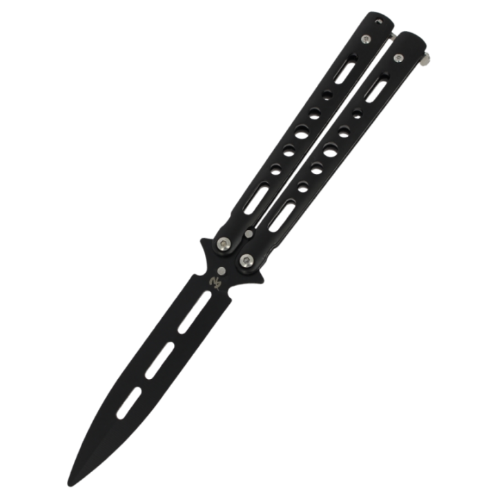 Max Knives P57EB — Black butterfly knife, 93 mm dagger blade, stainless