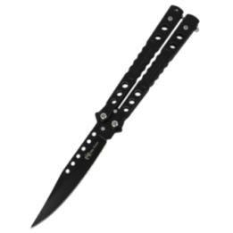 Max Knives P58B — Papillon noir clip point 97 mm, manches percés