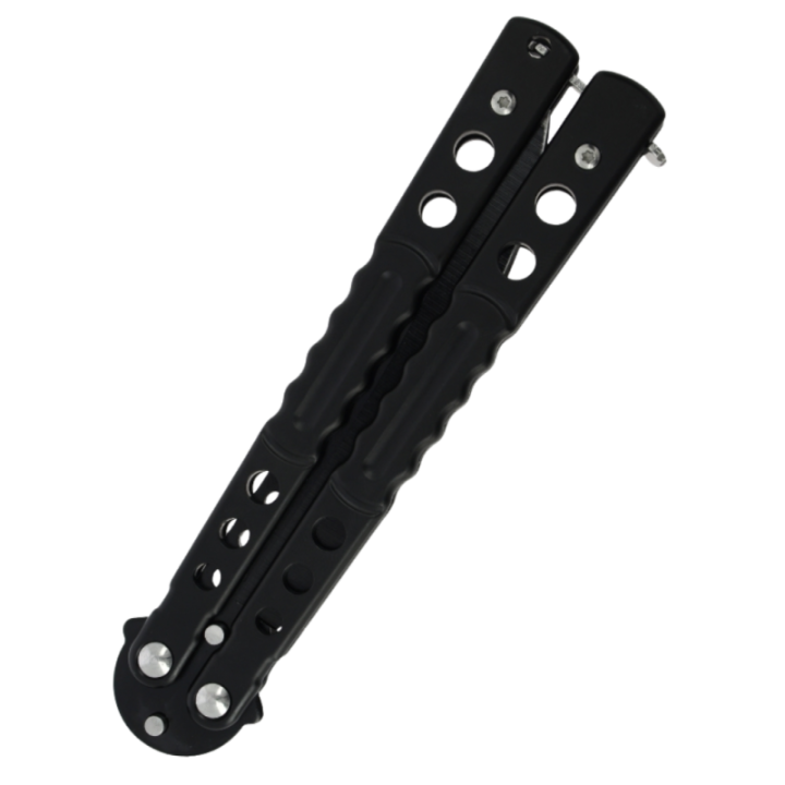 Max Knives P58B — Black clip point butterfly knife 97 mm, drilled handles — view 2