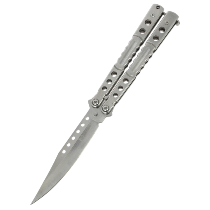 Max Knives P58S — Papillon clip point 97 mm silver, 125 mm fermé