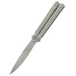 Max Knives P59S — Spear point butterfly knife 96 mm, drilled handles