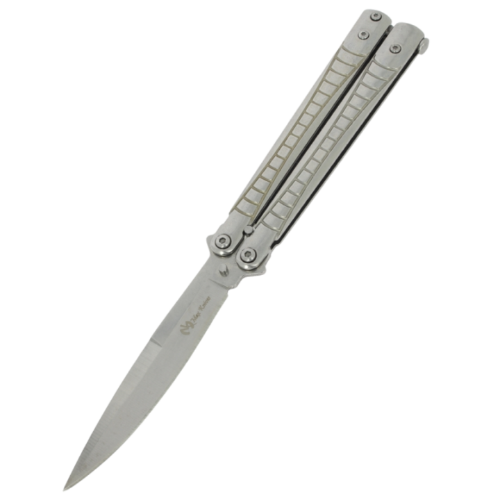 Max Knives P59S — Spear point butterfly knife 96 mm, drilled handles