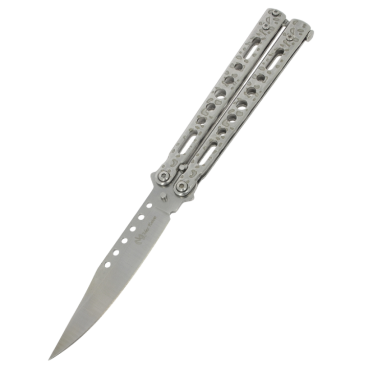 Max Knives P60S — Couteau papillon clip point 93 mm, manches ajourés