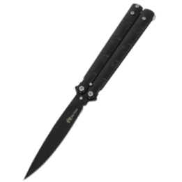 Max Knives P61B — Black butterfly knife, solid handles, spear point