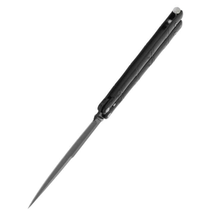 Max Knives P61B — Black butterfly knife, solid handles, spear point — view 4