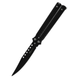 Max Knives P62B — Black clip point balisong, 219 mm open, 113 g
