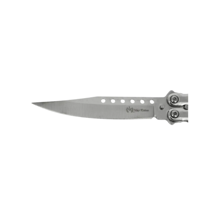 Max Knives P62S — Papillon clip point, manches acier gravés chevrons — vue 2