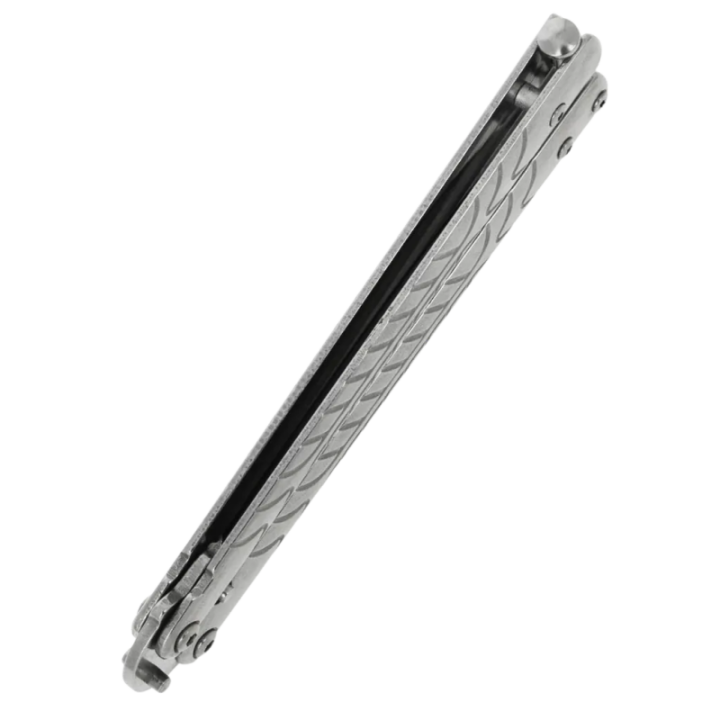 Max Knives P62S — Papillon clip point, manches acier gravés chevrons — vue 3