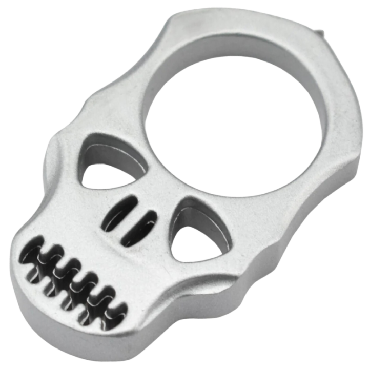Max Knives PASKS — One-finger silver aluminium impact tool, skull