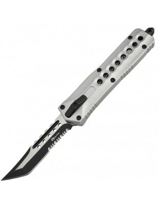 Couteau Automatique OTF en Aluminium Anodisé Finition Silver - Lame Ta
